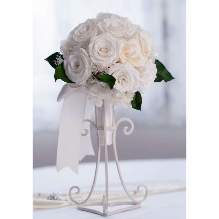 ラウンドブーケ&ブートニア・ホワイト(プリザーブドフラワー)